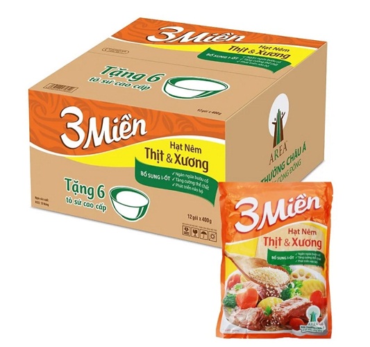 Hạt Nêm 3 Miền Thịt và Xương gói 400g Thùng 12 gói